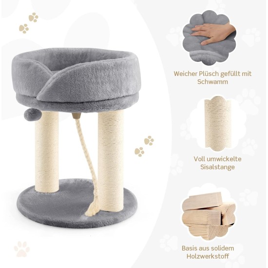 FANTASK 4 in 1 Small Cat Scratching Post with Sisal Rope and Fur Ball, Grey Cat Furniture Climbing Tree, 40 x 40 x 50 cm FANTASK 4 in 1 Small Cat Scratching Post with Sisal Rope and Fur Ball, Grey Cat Furniture Climbing Tree, 40 x 40 x 50 cm