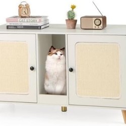 FANTASK Cat Cabinet for Cat Litter Tray, Cat Litter Tray Cabinet with 2 Doors & Scratching Board & 2 Sisal Scratching Mats & Entrance, Cat House for 2 Cats, Cat Furniture Side Table, 108 x 50 x 60 cm FANTASK Cat Cabinet for Cat Litter Tray, Cat Litter Tray Cabinet with 2 Doors & Scratching Board & 2 Sisal Scratching Mats & Entrance, Cat House for 2 Cats, Cat Furniture Side Table, 108 x 50 x 60 cm