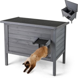 FANTASK Cat House for Winter, Cat House Outdoor Winterproof Wood with Foam Insulation & Roof & PVC Door & Divider, 88 x 55 x 69 cm (Grey) FANTASK Cat House for Winter, Cat House Outdoor Winterproof Wood with Foam Insulation & Roof & PVC Door & Divider, 88 x 55 x 69 cm (Grey)