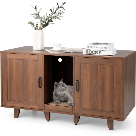 FANTASK Cat Litter Tray Cabinet for 2 Cats in Coffee, Cat House with 2 Doors & Scratching Board & Entrance, Cat Cabinet for Cat Litter Tray, Cat Cave Cat Furniture Side Table 120 x 52 x 65 cm FANTASK Cat Litter Tray Cabinet for 2 Cats in Coffee, Cat House with 2 Doors & Scratching Board & Entrance, Cat Cabinet for Cat Litter Tray, Cat Cave Cat Furniture Side Table 120 x 52 x 65 cm