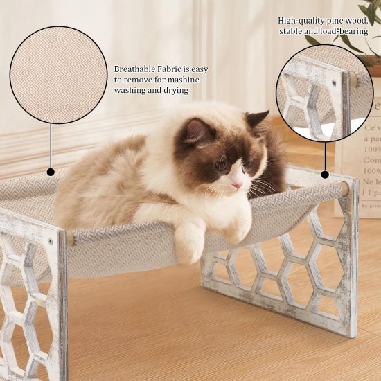 FEUFOAM Pet Cat Hammock Wooden Large Cat Hammock Breathable Washable Raised Dog Bed Rustic Vintage Cat Lounger Play Beds Furniture Lightweight Indoor Outdoor FEUFOAM Pet Cat Hammock Wooden Large Cat Hammock Breathable Washable Raised Dog Bed Rustic Vintage Cat Lounger Play Beds Furniture Lightweight Indoor Outdoor