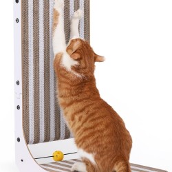 FUKUMARU Cat Scratching Board, 68 cm High L-shaped Scratching Board with Stripe Pattern, Durable Cat Scratching Board with Ball Toy, Scratching Furniture Made of High-Quality Cardboard for Wall and FUKUMARU Cat Scratching Board, 68 cm High L-shaped Scratching Board with Stripe Pattern, Durable Cat Scratching Board with Ball Toy, Scratching Furniture Made of High-Quality Cardboard for Wall and