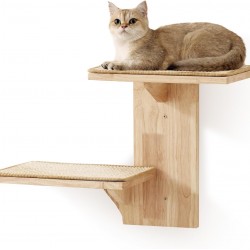 FUKUMARU Climbing Wall Cat, 2 Platform Cat Wall Furniture Made of Solid Rubber Wood, 16 Inch Wall Mounted Cats with Sisal Mat, Wall Shelves for Climbing, Playing, Scratching FUKUMARU Climbing Wall Cat, 2 Platform Cat Wall Furniture Made of Solid Rubber Wood, 16 Inch Wall Mounted Cats with Sisal Mat, Wall Shelves for Climbing, Playing, Scratching