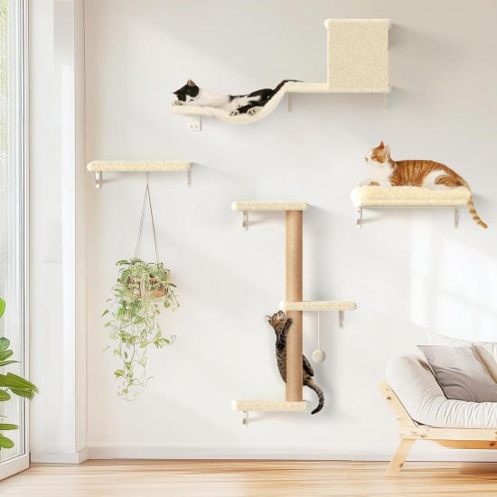 FUKUMARU Climbing Wall Cats, Cat Wall Elements, Climbing Wall Set, 10 Pieces, with Hanging Bridge with Non-Slip, Sturdy Scratching Posts with Jute, Rest and Hammock, up to 18 kg, Grey FUKUMARU Climbing Wall Cats, Cat Wall Elements, Climbing Wall Set, 10 Pieces, with Hanging Bridge with Non-Slip, Sturdy Scratching Posts with Jute, Rest and Hammock, up to 18 kg, Grey