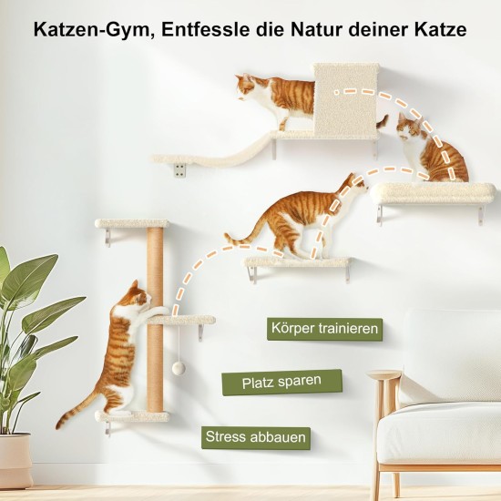 FUKUMARU Climbing Wall Cats, Cat Wall Elements, Climbing Wall Set, 10 Pieces, with Hanging Bridge with Non-Slip, Sturdy Scratching Posts with Jute, Rest and Hammock, up to 18 kg, Grey FUKUMARU Climbing Wall Cats, Cat Wall Elements, Climbing Wall Set, 10 Pieces, with Hanging Bridge with Non-Slip, Sturdy Scratching Posts with Jute, Rest and Hammock, up to 18 kg, Grey