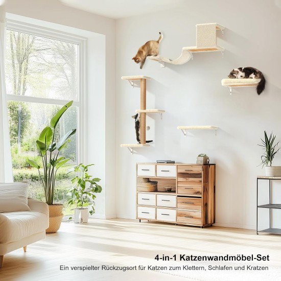 FUKUMARU Climbing Wall Cats, Cat Wall Elements, Climbing Wall Set, 10 Pieces, with Hanging Bridge with Non-Slip, Sturdy Scratching Posts with Jute, Rest and Hammock, up to 18 kg, Grey FUKUMARU Climbing Wall Cats, Cat Wall Elements, Climbing Wall Set, 10 Pieces, with Hanging Bridge with Non-Slip, Sturdy Scratching Posts with Jute, Rest and Hammock, up to 18 kg, Grey