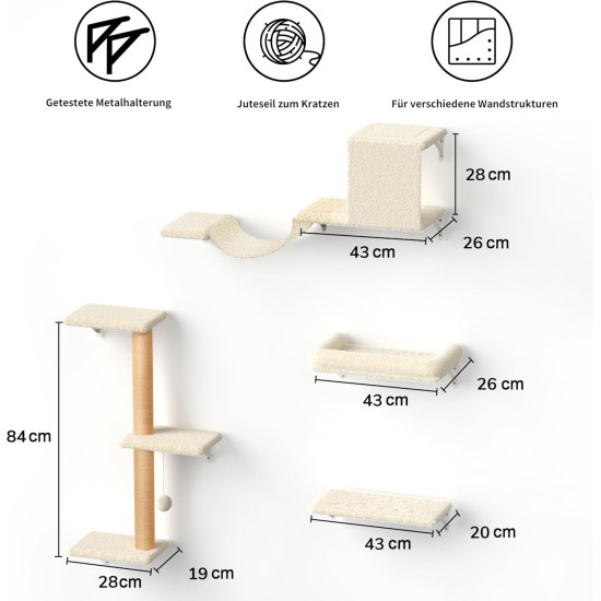 FUKUMARU Climbing Wall Cats, Cat Wall Elements, Climbing Wall Set, 10 Pieces, with Hanging Bridge with Non-Slip, Sturdy Scratching Posts with Jute, Rest and Hammock, up to 18 kg, Grey FUKUMARU Climbing Wall Cats, Cat Wall Elements, Climbing Wall Set, 10 Pieces, with Hanging Bridge with Non-Slip, Sturdy Scratching Posts with Jute, Rest and Hammock, up to 18 kg, Grey