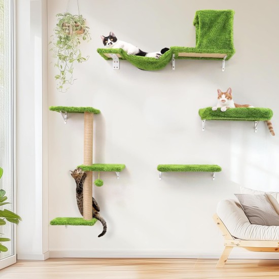FUKUMARU Climbing Wall Cats, Cat Wall Elements, Climbing Wall Set, 10 Pieces, with Hanging Bridge with Non-Slip, Sturdy Scratching Posts with Jute, Rest and Hammock, up to 18 kg, Grey FUKUMARU Climbing Wall Cats, Cat Wall Elements, Climbing Wall Set, 10 Pieces, with Hanging Bridge with Non-Slip, Sturdy Scratching Posts with Jute, Rest and Hammock, up to 18 kg, Grey