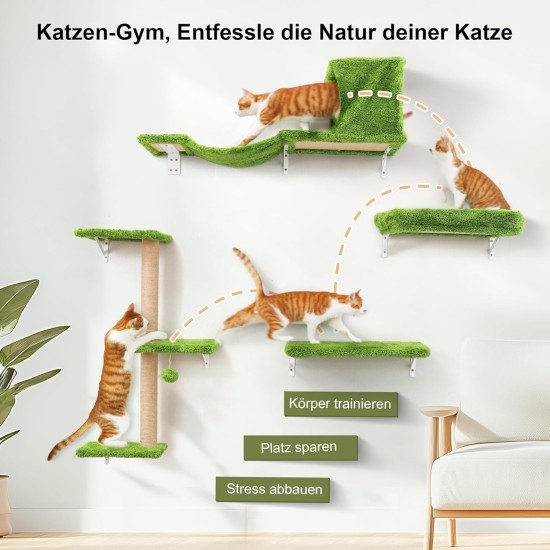 FUKUMARU Climbing Wall Cats, Cat Wall Elements, Climbing Wall Set, 10 Pieces, with Hanging Bridge with Non-Slip, Sturdy Scratching Posts with Jute, Rest and Hammock, up to 18 kg, Grey FUKUMARU Climbing Wall Cats, Cat Wall Elements, Climbing Wall Set, 10 Pieces, with Hanging Bridge with Non-Slip, Sturdy Scratching Posts with Jute, Rest and Hammock, up to 18 kg, Grey
