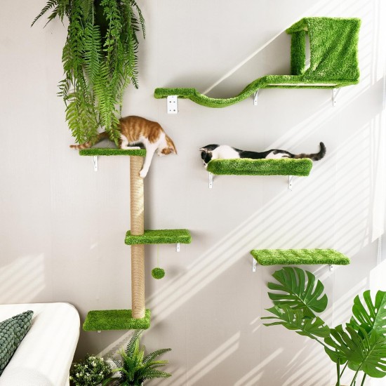 FUKUMARU Climbing Wall Cats, Cat Wall Elements, Climbing Wall Set, 10 Pieces, with Hanging Bridge with Non-Slip, Sturdy Scratching Posts with Jute, Rest and Hammock, up to 18 kg, Grey FUKUMARU Climbing Wall Cats, Cat Wall Elements, Climbing Wall Set, 10 Pieces, with Hanging Bridge with Non-Slip, Sturdy Scratching Posts with Jute, Rest and Hammock, up to 18 kg, Grey