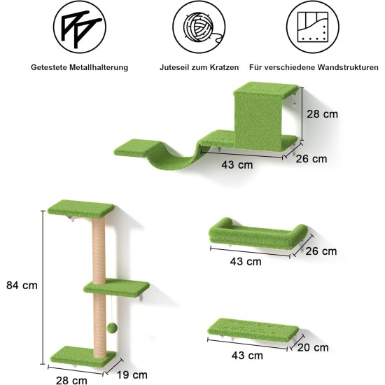 FUKUMARU Climbing Wall Cats, Cat Wall Elements, Climbing Wall Set, 10 Pieces, with Hanging Bridge with Non-Slip, Sturdy Scratching Posts with Jute, Rest and Hammock, up to 18 kg, Grey FUKUMARU Climbing Wall Cats, Cat Wall Elements, Climbing Wall Set, 10 Pieces, with Hanging Bridge with Non-Slip, Sturdy Scratching Posts with Jute, Rest and Hammock, up to 18 kg, Grey