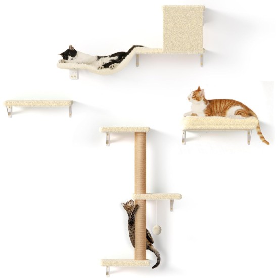 FUKUMARU Climbing Wall Cats, Cat Wall Elements, Climbing Wall Set, 10 Pieces, with Hanging Bridge with Non-Slip, Sturdy Scratching Posts with Jute, Rest and Hammock, up to 18 kg, Grey FUKUMARU Climbing Wall Cats, Cat Wall Elements, Climbing Wall Set, 10 Pieces, with Hanging Bridge with Non-Slip, Sturdy Scratching Posts with Jute, Rest and Hammock, up to 18 kg, Grey