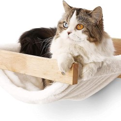 FUKUMARU Climbing Wall Cats, Large Cat Shelf for Wall Mounting, Made of Solid Rubberwood, Cat Hammock Wall for Sleeping, Playing, Load Capacity up to 18 kg, White Flannel Material FUKUMARU Climbing Wall Cats, Large Cat Shelf for Wall Mounting, Made of Solid Rubberwood, Cat Hammock Wall for Sleeping, Playing, Load Capacity up to 18 kg, White Flannel Material