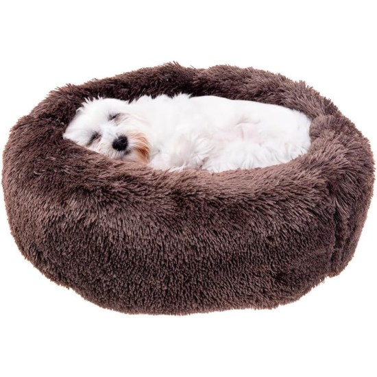 Ferplast Dog Cushion Cat Sleeping Place Round Fluffy Cat Cushion Soft Plush Cat Basket 60 x 14 cm Brown