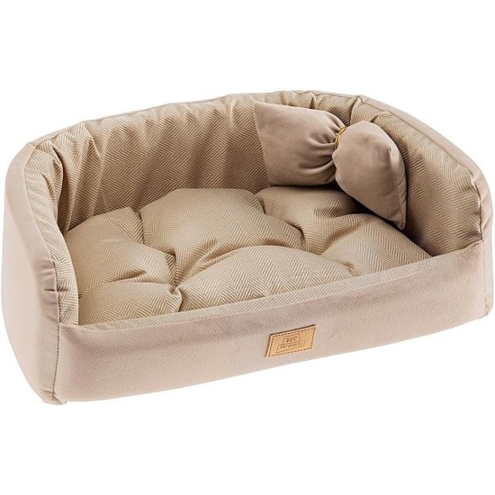 Ferplast Harris 50 Padded Dog Bed Cat Bed Washable with Cushion Tweed and Velvet Beige Ferplast Harris 50 Padded Dog Bed Cat Bed Washable with Cushion Tweed and Velvet Beige
