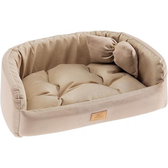 Ferplast Harris 50 Padded Dog Bed Cat Bed Washable with Cushion Tweed and Velvet Beige Ferplast Harris 50 Padded Dog Bed Cat Bed Washable with Cushion Tweed and Velvet Beige