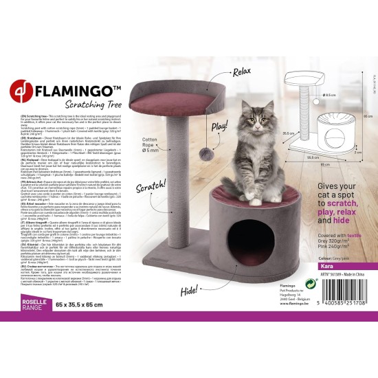 Flamingo Wilma Grey Cat Scratching Post - 58 x 33 x 69 cm - Cat Pole - Hammock and Padded Platform - Toy with Bell for More Fun Flamingo Wilma Grey Cat Scratching Post - 58 x 33 x 69 cm - Cat Pole - Hammock and Padded Platform - Toy with Bell for More Fun