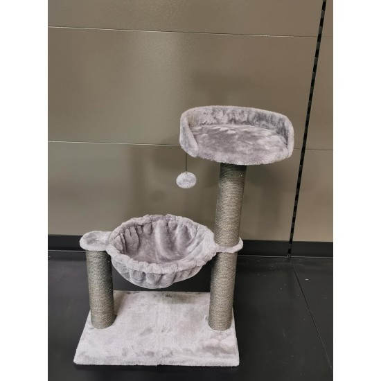 Flamingo Wilma Grey Cat Scratching Post - 58 x 33 x 69 cm - Cat Pole - Hammock and Padded Platform - Toy with Bell for More Fun Flamingo Wilma Grey Cat Scratching Post - 58 x 33 x 69 cm - Cat Pole - Hammock and Padded Platform - Toy with Bell for More Fun