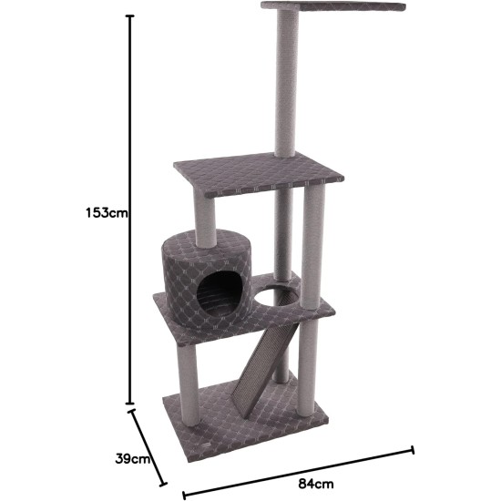 Flamingo Wilma Grey Cat Scratching Post - 58 x 33 x 69 cm - Cat Pole - Hammock and Padded Platform - Toy with Bell for More Fun Flamingo Wilma Grey Cat Scratching Post - 58 x 33 x 69 cm - Cat Pole - Hammock and Padded Platform - Toy with Bell for More Fun