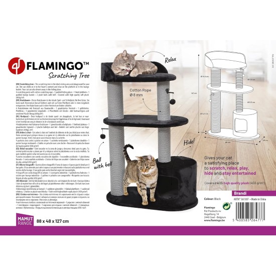 Flamingo Wilma Grey Cat Scratching Post - 58 x 33 x 69 cm - Cat Pole - Hammock and Padded Platform - Toy with Bell for More Fun Flamingo Wilma Grey Cat Scratching Post - 58 x 33 x 69 cm - Cat Pole - Hammock and Padded Platform - Toy with Bell for More Fun