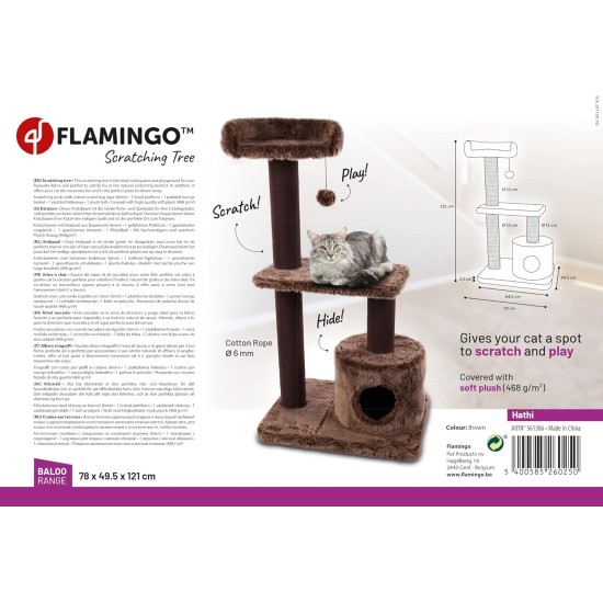 Flamingo Wilma Grey Cat Scratching Post - 58 x 33 x 69 cm - Cat Pole - Hammock and Padded Platform - Toy with Bell for More Fun Flamingo Wilma Grey Cat Scratching Post - 58 x 33 x 69 cm - Cat Pole - Hammock and Padded Platform - Toy with Bell for More Fun