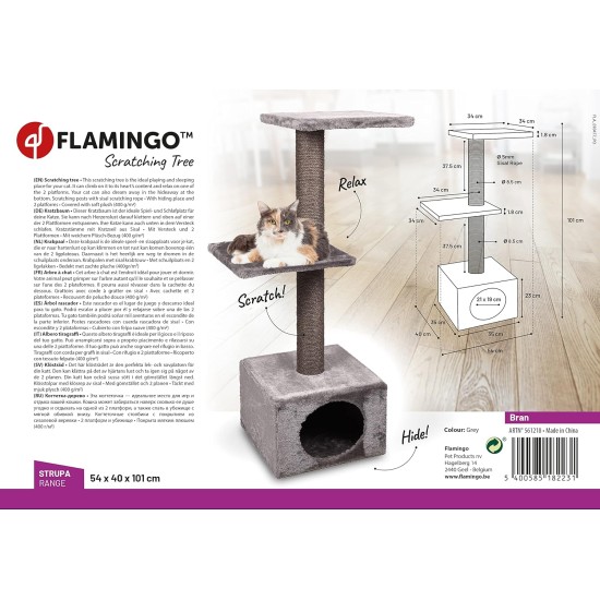 Flamingo Wilma Grey Cat Scratching Post - 58 x 33 x 69 cm - Cat Pole - Hammock and Padded Platform - Toy with Bell for More Fun Flamingo Wilma Grey Cat Scratching Post - 58 x 33 x 69 cm - Cat Pole - Hammock and Padded Platform - Toy with Bell for More Fun