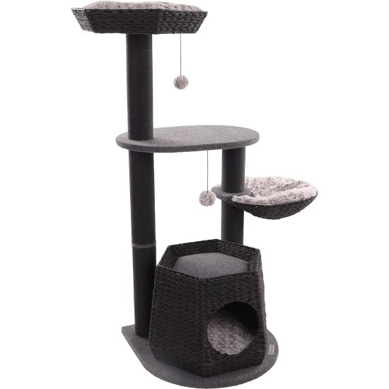 Flamingo Wilma Grey Cat Scratching Post - 58 x 33 x 69 cm - Cat Pole - Hammock and Padded Platform - Toy with Bell for More Fun Flamingo Wilma Grey Cat Scratching Post - 58 x 33 x 69 cm - Cat Pole - Hammock and Padded Platform - Toy with Bell for More Fun