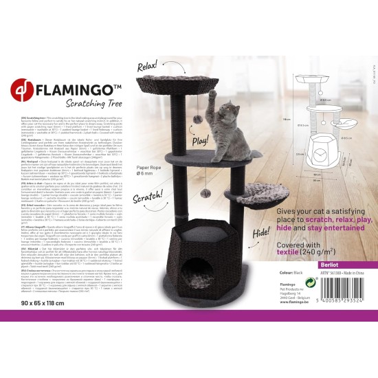 Flamingo Wilma Grey Cat Scratching Post - 58 x 33 x 69 cm - Cat Pole - Hammock and Padded Platform - Toy with Bell for More Fun Flamingo Wilma Grey Cat Scratching Post - 58 x 33 x 69 cm - Cat Pole - Hammock and Padded Platform - Toy with Bell for More Fun
