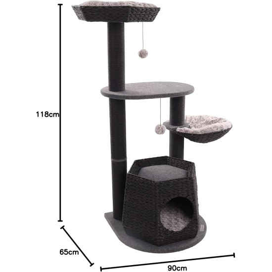 Flamingo Wilma Grey Cat Scratching Post - 58 x 33 x 69 cm - Cat Pole - Hammock and Padded Platform - Toy with Bell for More Fun Flamingo Wilma Grey Cat Scratching Post - 58 x 33 x 69 cm - Cat Pole - Hammock and Padded Platform - Toy with Bell for More Fun