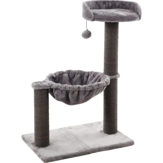 Flamingo Wilma Grey Cat Scratching Post - 58 x 33 x 69 cm - Cat Pole - Hammock and Padded Platform - Toy with Bell for More Fun