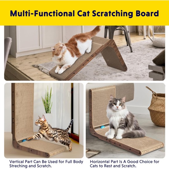 FluffyDream Cat Scratcher with Cat Toy Marble Rack, Built-in Ball, L-shaped Scratcher, Cardboard Lounge Bed, Stable and Durable, Furniture Protection, Reversible FluffyDream Cat Scratcher with Cat Toy Marble Rack, Built-in Ball, L-shaped Scratcher, Cardboard Lounge Bed, Stable and Durable, Furniture Protection, Reversible
