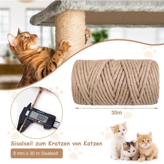 Fosoloni Sisal Rope for Scratching Post, 9 mm x 30 m, Natural Sisal Rope, Sisal Cat Tree Cord Including 3 Cat Toys, Scratching Post Sisal Rope for Cats, Scratching Post, Scratching Rope, Household Fosoloni Sisal Rope for Scratching Post, 9 mm x 30 m, Natural Sisal Rope, Sisal Cat Tree Cord Including 3 Cat Toys, Scratching Post Sisal Rope for Cats, Scratching Post, Scratching Rope, Household