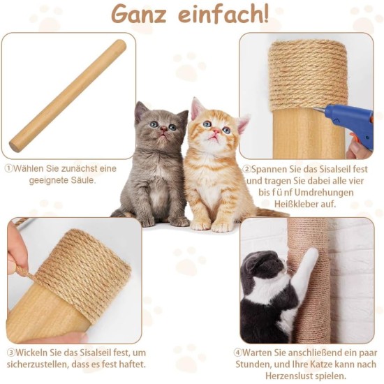 Fosoloni Sisal Rope for Scratching Post, 9 mm x 30 m, Natural Sisal Rope, Sisal Cat Tree Cord Including 3 Cat Toys, Scratching Post Sisal Rope for Cats, Scratching Post, Scratching Rope, Household Fosoloni Sisal Rope for Scratching Post, 9 mm x 30 m, Natural Sisal Rope, Sisal Cat Tree Cord Including 3 Cat Toys, Scratching Post Sisal Rope for Cats, Scratching Post, Scratching Rope, Household