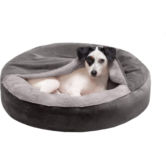 FurHaven 24 Inch Round Small Doughnut Dog Bed Plush Velvet Waves Hooded Calming Cuddler, Washable - Dark Grey, Small FurHaven 24 Inch Round Small Doughnut Dog Bed Plush Velvet Waves Hooded Calming Cuddler, Washable - Dark Grey, Small