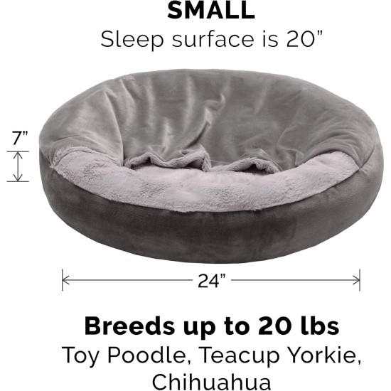 FurHaven 24 Inch Round Small Doughnut Dog Bed Plush Velvet Waves Hooded Calming Cuddler, Washable - Dark Grey, Small FurHaven 24 Inch Round Small Doughnut Dog Bed Plush Velvet Waves Hooded Calming Cuddler, Washable - Dark Grey, Small