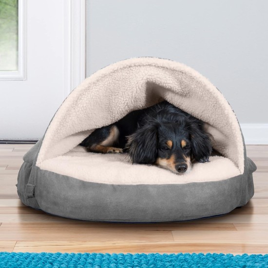 FurHaven 24 Inch Round Small Doughnut Dog Bed Plush Velvet Waves Hooded Calming Cuddler, Washable - Dark Grey, Small FurHaven 24 Inch Round Small Doughnut Dog Bed Plush Velvet Waves Hooded Calming Cuddler, Washable - Dark Grey, Small