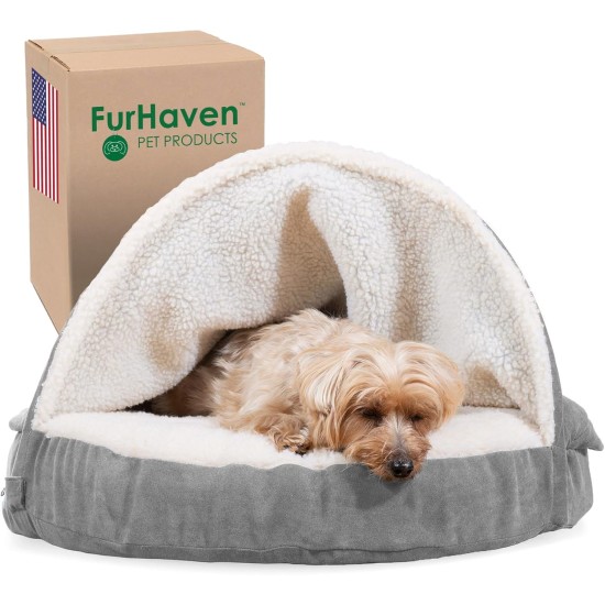 FurHaven 24 Inch Round Small Doughnut Dog Bed Plush Velvet Waves Hooded Calming Cuddler, Washable - Dark Grey, Small FurHaven 24 Inch Round Small Doughnut Dog Bed Plush Velvet Waves Hooded Calming Cuddler, Washable - Dark Grey, Small