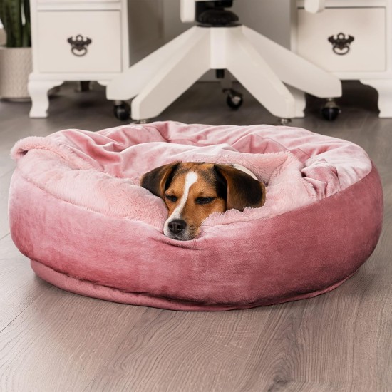 FurHaven 24 Inch Round Small Doughnut Dog Bed Plush Velvet Waves Hooded Calming Cuddler, Washable - Dark Grey, Small FurHaven 24 Inch Round Small Doughnut Dog Bed Plush Velvet Waves Hooded Calming Cuddler, Washable - Dark Grey, Small