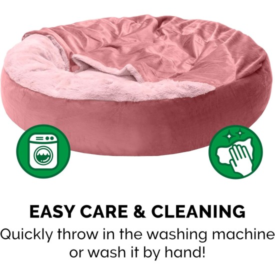 FurHaven 24 Inch Round Small Doughnut Dog Bed Plush Velvet Waves Hooded Calming Cuddler, Washable - Dark Grey, Small FurHaven 24 Inch Round Small Doughnut Dog Bed Plush Velvet Waves Hooded Calming Cuddler, Washable - Dark Grey, Small