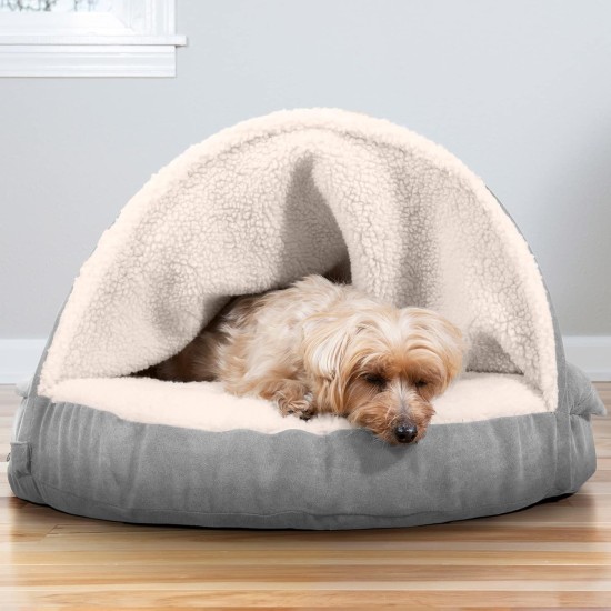 FurHaven 24 Inch Round Small Doughnut Dog Bed Plush Velvet Waves Hooded Calming Cuddler, Washable - Dark Grey, Small FurHaven 24 Inch Round Small Doughnut Dog Bed Plush Velvet Waves Hooded Calming Cuddler, Washable - Dark Grey, Small