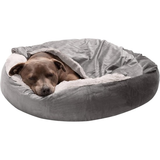 FurHaven 24 Inch Round Small Doughnut Dog Bed Plush Velvet Waves Hooded Calming Cuddler, Washable - Dark Grey, Small FurHaven 24 Inch Round Small Doughnut Dog Bed Plush Velvet Waves Hooded Calming Cuddler, Washable - Dark Grey, Small