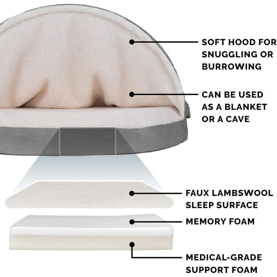 FurHaven 24 Inch Round Small Doughnut Dog Bed Plush Velvet Waves Hooded Calming Cuddler, Washable - Dark Grey, Small FurHaven 24 Inch Round Small Doughnut Dog Bed Plush Velvet Waves Hooded Calming Cuddler, Washable - Dark Grey, Small