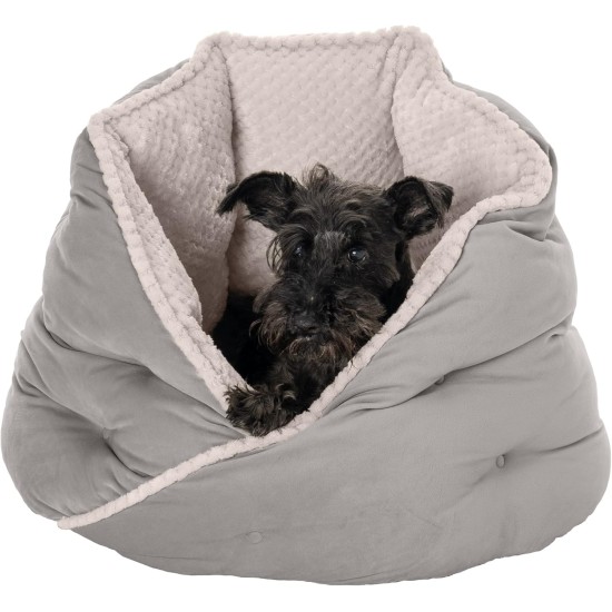 FurHaven 24 Inch Round Small Doughnut Dog Bed Plush Velvet Waves Hooded Calming Cuddler, Washable - Dark Grey, Small FurHaven 24 Inch Round Small Doughnut Dog Bed Plush Velvet Waves Hooded Calming Cuddler, Washable - Dark Grey, Small