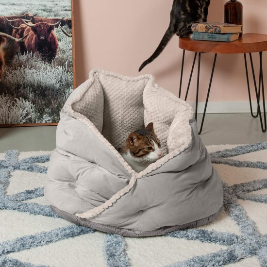 FurHaven 24 Inch Round Small Doughnut Dog Bed Plush Velvet Waves Hooded Calming Cuddler, Washable - Dark Grey, Small FurHaven 24 Inch Round Small Doughnut Dog Bed Plush Velvet Waves Hooded Calming Cuddler, Washable - Dark Grey, Small