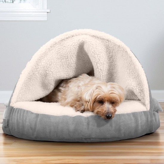 FurHaven 24 Inch Round Small Doughnut Dog Bed Plush Velvet Waves Hooded Calming Cuddler, Washable - Dark Grey, Small FurHaven 24 Inch Round Small Doughnut Dog Bed Plush Velvet Waves Hooded Calming Cuddler, Washable - Dark Grey, Small