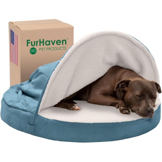 FurHaven 24 Inch Round Small Doughnut Dog Bed Plush Velvet Waves Hooded Calming Cuddler, Washable - Dark Grey, Small FurHaven 24 Inch Round Small Doughnut Dog Bed Plush Velvet Waves Hooded Calming Cuddler, Washable - Dark Grey, Small