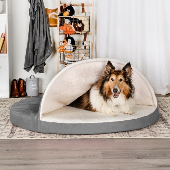 FurHaven 24 Inch Round Small Doughnut Dog Bed Plush Velvet Waves Hooded Calming Cuddler, Washable - Dark Grey, Small FurHaven 24 Inch Round Small Doughnut Dog Bed Plush Velvet Waves Hooded Calming Cuddler, Washable - Dark Grey, Small