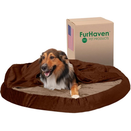 FurHaven 24 Inch Round Small Doughnut Dog Bed Plush Velvet Waves Hooded Calming Cuddler, Washable - Dark Grey, Small FurHaven 24 Inch Round Small Doughnut Dog Bed Plush Velvet Waves Hooded Calming Cuddler, Washable - Dark Grey, Small
