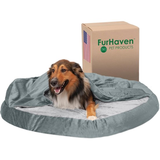FurHaven 24 Inch Round Small Doughnut Dog Bed Plush Velvet Waves Hooded Calming Cuddler, Washable - Dark Grey, Small FurHaven 24 Inch Round Small Doughnut Dog Bed Plush Velvet Waves Hooded Calming Cuddler, Washable - Dark Grey, Small