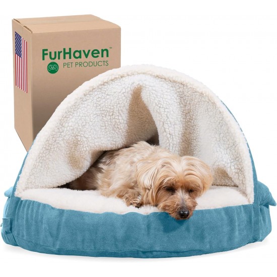 FurHaven 24 Inch Round Small Doughnut Dog Bed Plush Velvet Waves Hooded Calming Cuddler, Washable - Dark Grey, Small FurHaven 24 Inch Round Small Doughnut Dog Bed Plush Velvet Waves Hooded Calming Cuddler, Washable - Dark Grey, Small